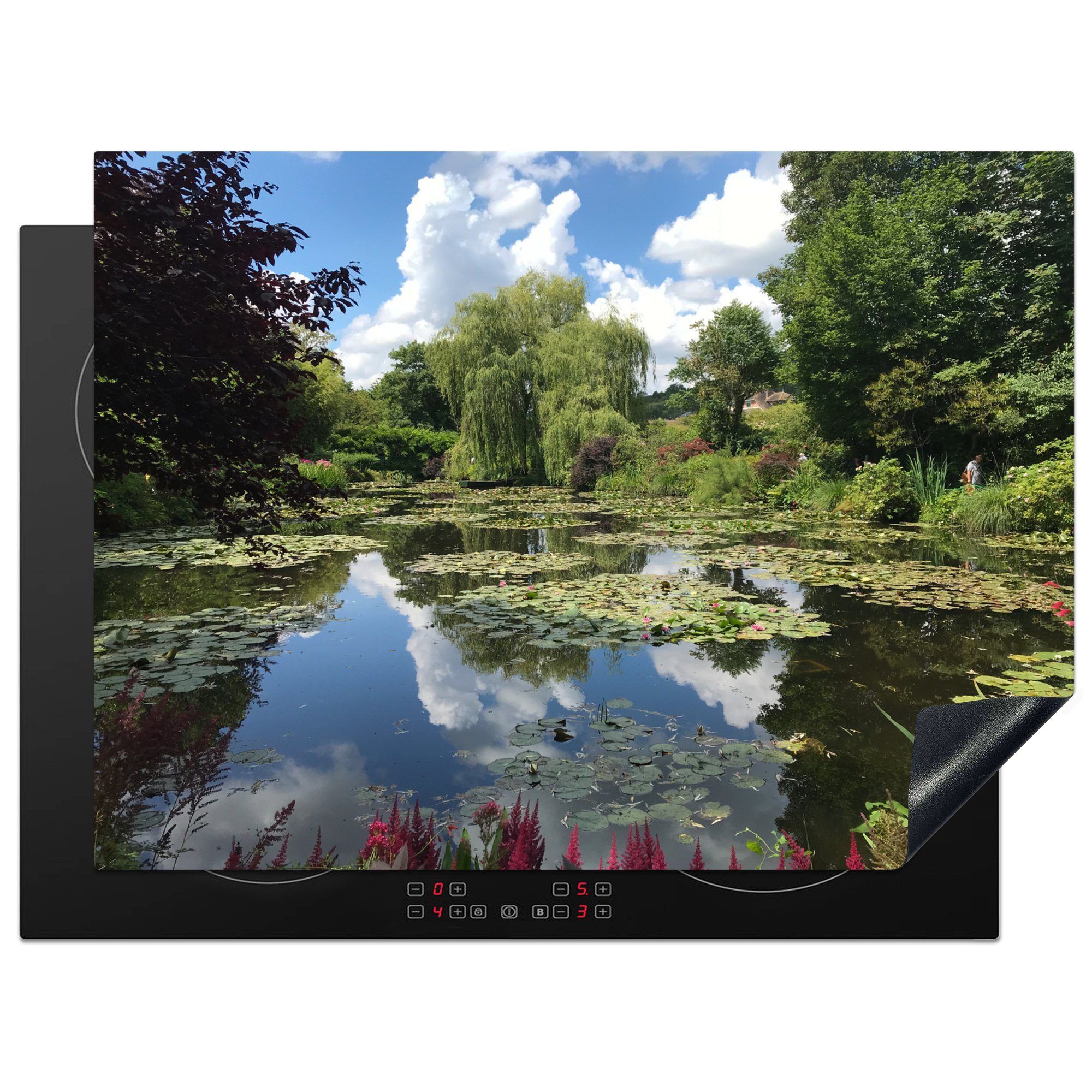 MuchoWow Herdblende-/Abdeckplatte Wasser mit Spiegelung des Himmels im Wasser im Garten von Monet in, Vinyl, (1 tlg), 70x52 cm, Mobile Arbeitsfläche nutzbar, Ceranfeldabdeckung