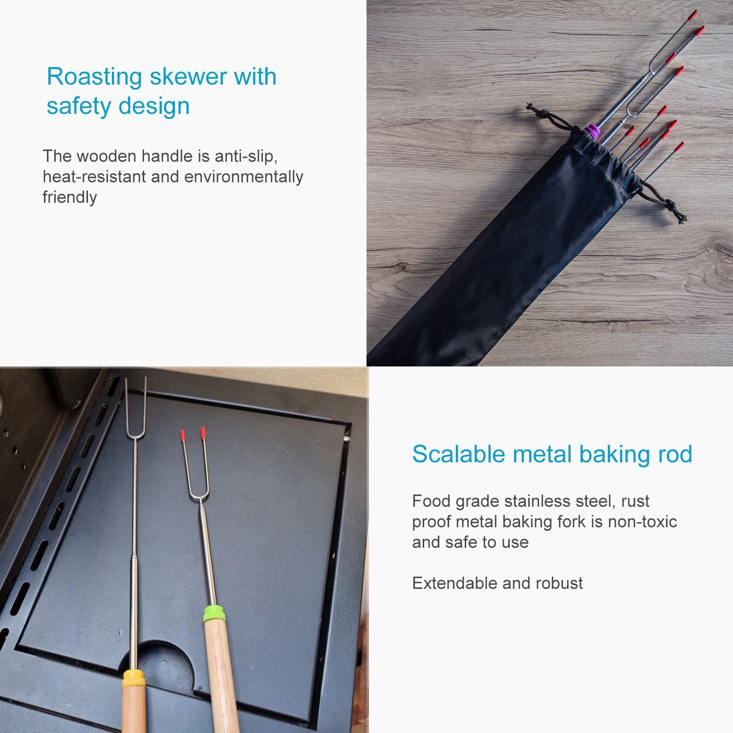 Intirilife Grillspieß (8-St), 8x Grillspieße aus Edelstahl mit Aufbewahrungstasche - 30 bis 80.5 cm