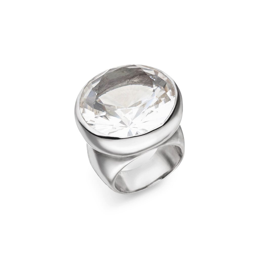 SKIELKA DESIGNSCHMUCK Silberring Bergkristall Ring "Round" 23 mm (Sterling Silber 925) (1-tlg), hochwertige Goldschmiedearbeit aus Deutschland