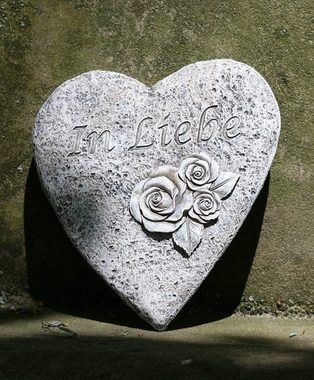Bambelaa! Gartenfigur Grabschmuck Grabdeko Herz Inschrift „In Liebe“ Steinharz Friedhof