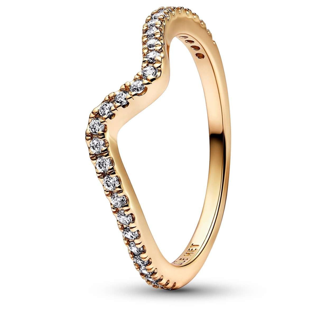 Pandora Fingerring 162539C01, Damenring Funkelnde Welle Goldfarben