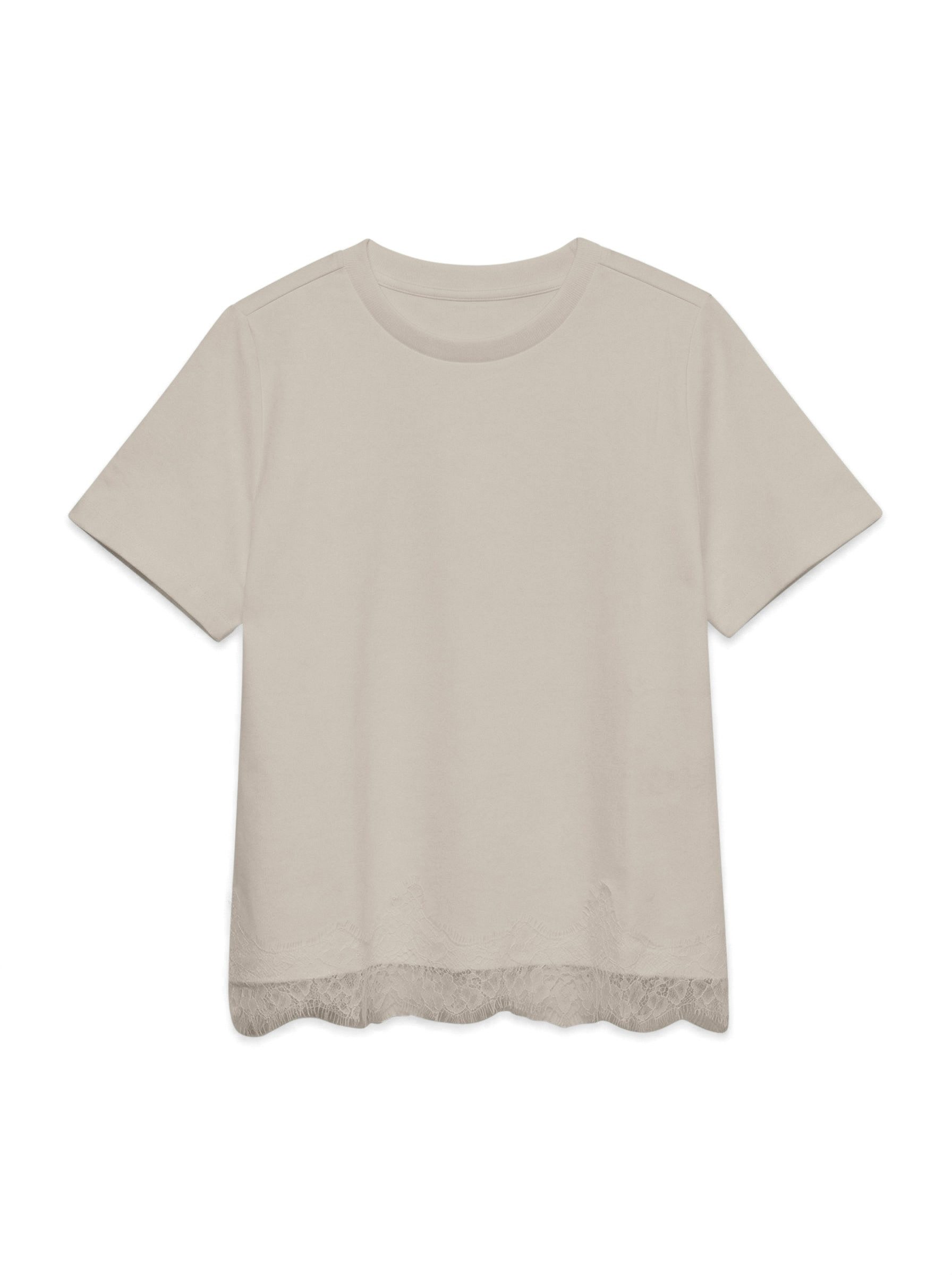 Vero Moda Kurzarmshirt VMSARA METTE LACE SS T-SHIRT JRS NOOS Baumwolle, regular fit