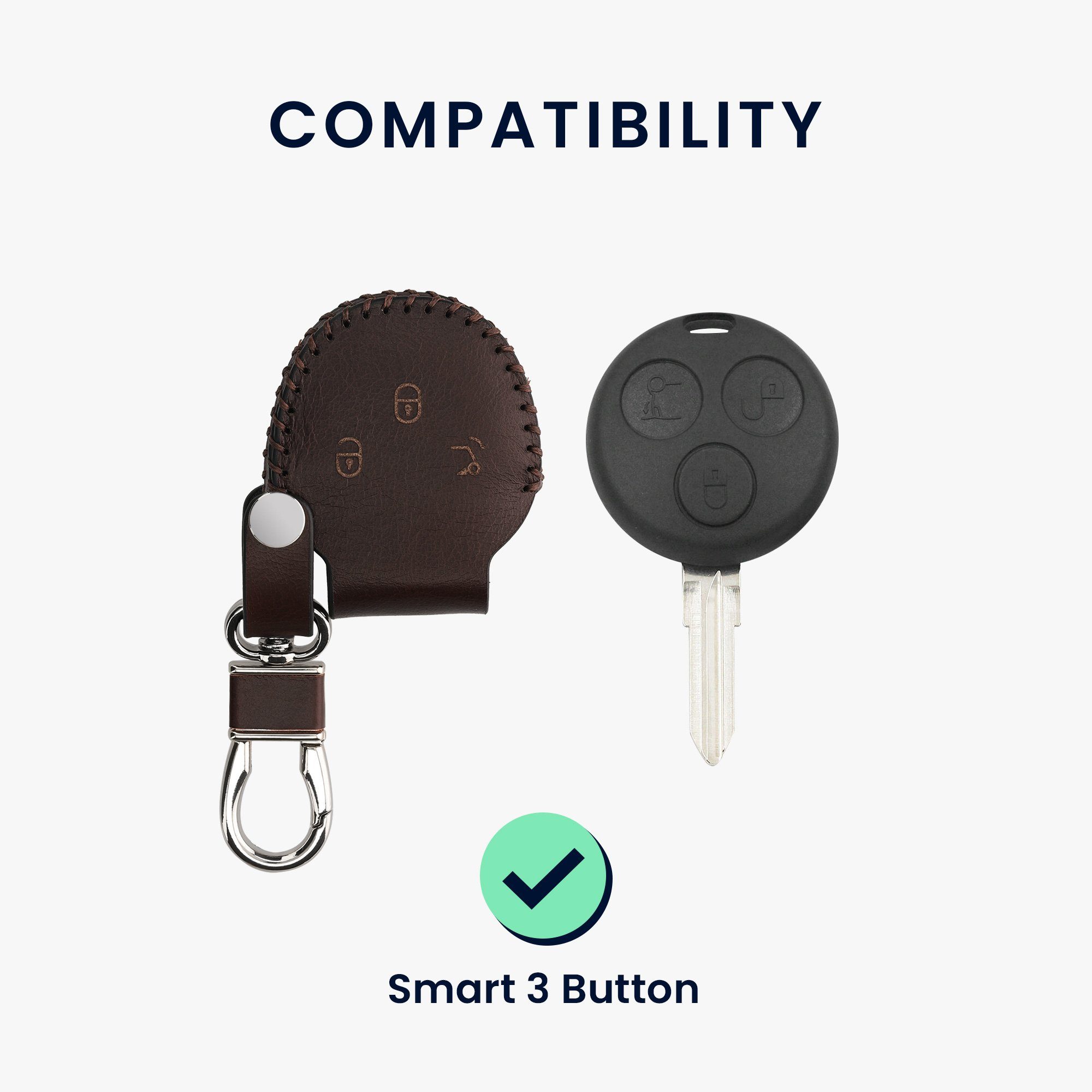 kwmobile Schlüsseltasche Hülle für Smart Leder Funk - Autoschlüssel Tasche, Schlüssel Schlüsselhülle Autoschlüssel 3-Tasten aus Cover