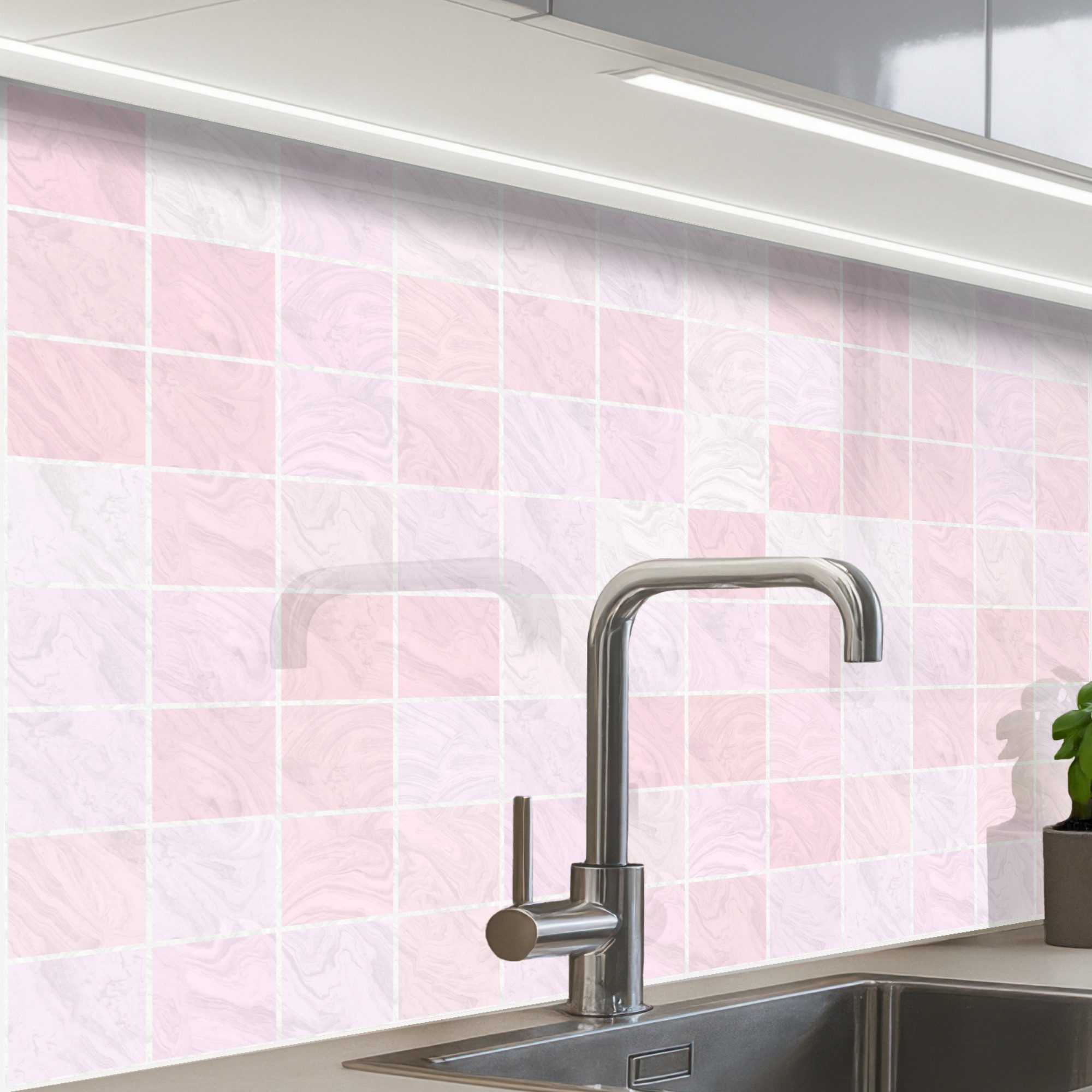KitchenYeah Küchenrückwand Muster selbstklebend (keine Folie) Marmor - Muster - Mosaik - Rosa, (1-tlg), Spritzschutz, Küche, Rückwand, Küchenwand, Küchenfront, 30x20 cm