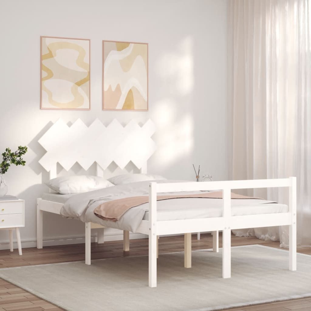 vidaXL Bett Seniorenbett mit Kopfteil 120x200 cm Weiß Massivholz