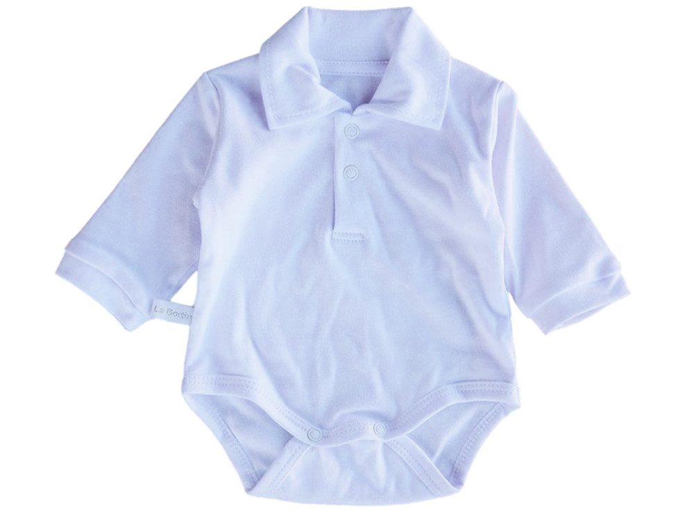 La Bortini Langarmbody Baby Body mit Kragen Polobody in weiß aus reiner Baumwolle, 44 50 56 62 68 74 80 86 92 98