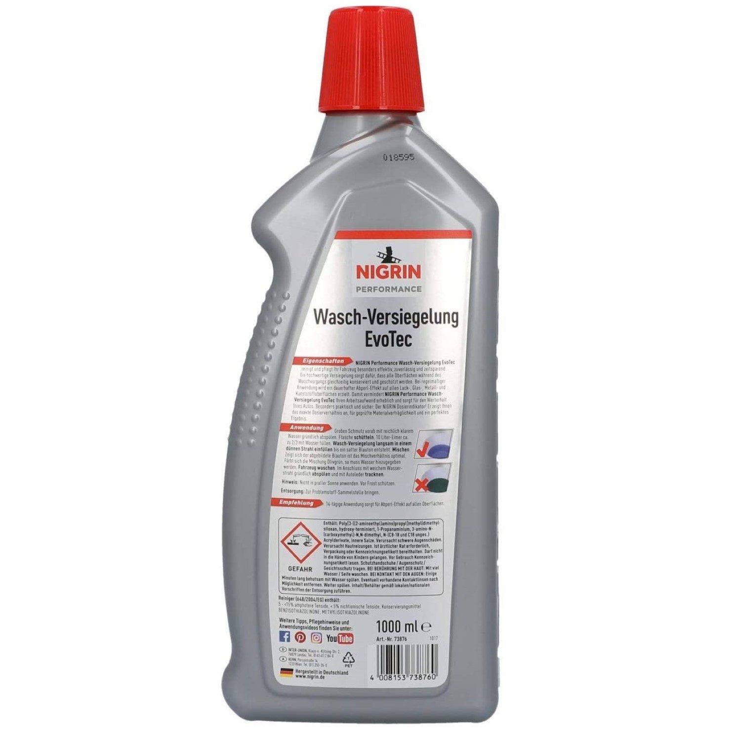 NIGRIN Performance EvoTec 2in1 Wasch-Versiegelung 1L Auto-Reinigungsmittel (1-St. 1x 1 Liter Flasche Auto-Shampoo Lack-Versiegelung Pflege Abperl Effekt Lack Glas Metall)