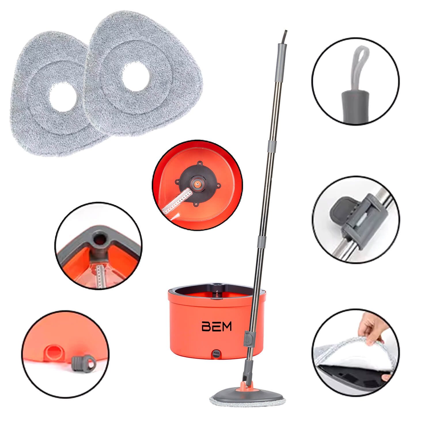 BEM Wischmopp ORBITA Bodenwischer Set mit Eimer, selbsttrennendes Schmutz und Frischwassersystem inkl. 2 Mopp-Köpfe