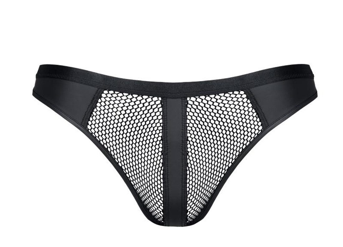 String Schwarzer transparenter Herren String aus groben Netz und wetlook Mate