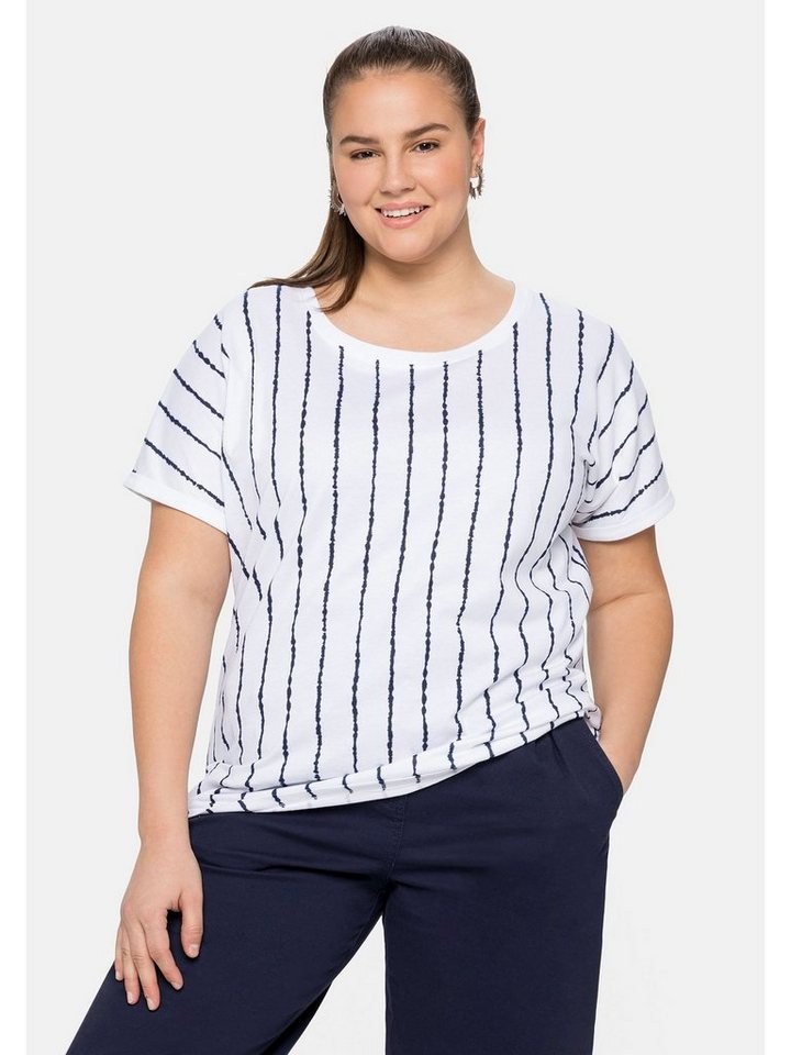 Sheego T-Shirt Große Größen mit Streifen in Batik-Optik und Ärmelaufschlag