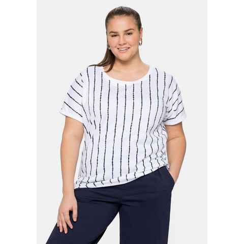Sheego T-Shirt Große Größen mit Streifen in Batik-Optik und Ärmelaufschlag