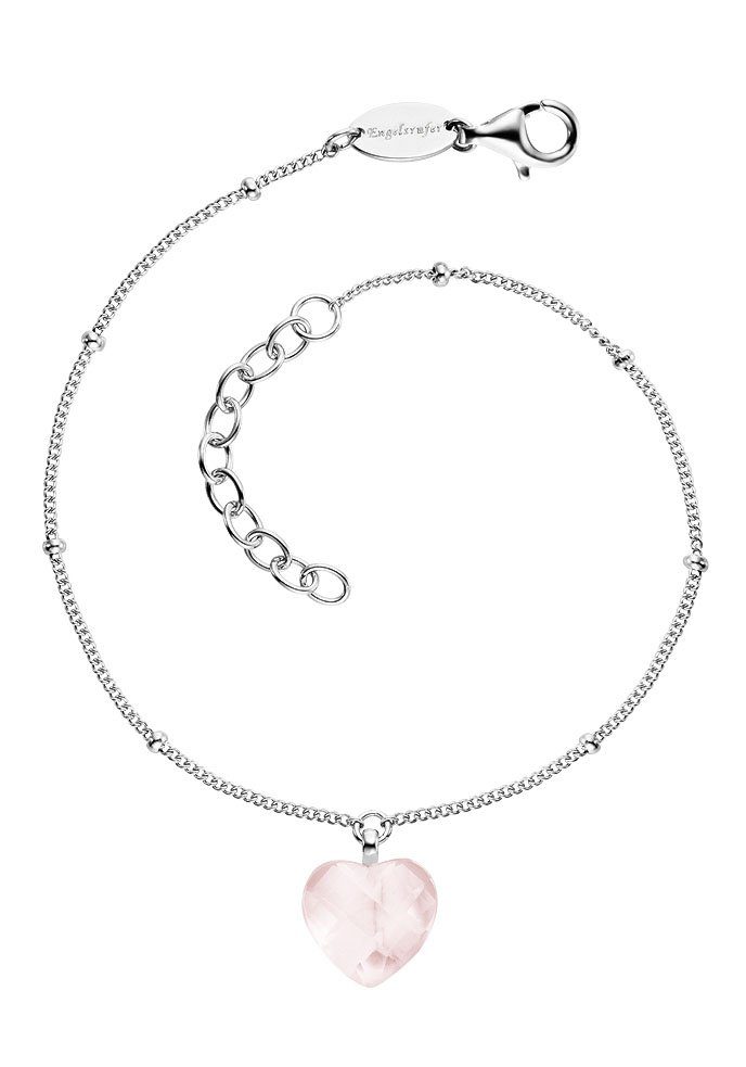 Silberarmband ERB-HEART-RQ, symbolisiert Love Herzensangelegenheit, und Rosenquarz, - mit Harmonie With - Engelsrufer Liebe Herz-Armband