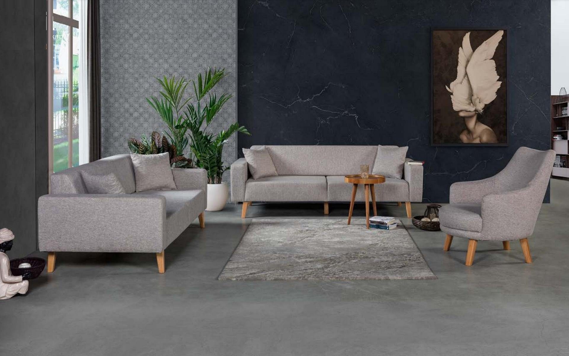 Europe JVmoebel Textil Sofa Made Grau, Wohnzimmer Dreisitzer Couchen in Sofa Polster Sitz