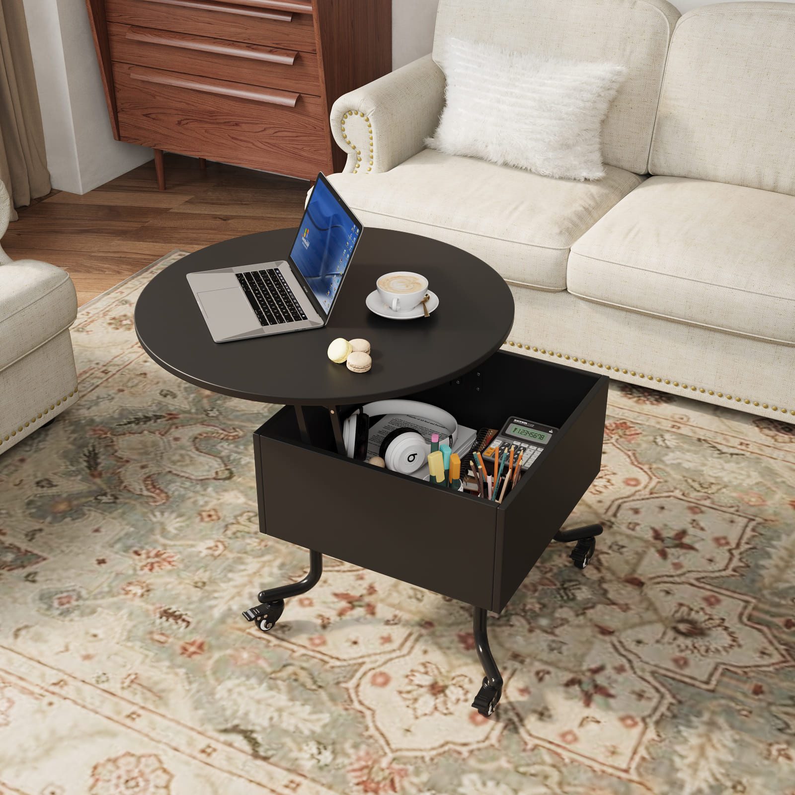 VOWNER Couchtisch Höhenverstellbarer, mit Lenkrollen, Wohnzimmertisch mit V günstig online kaufen