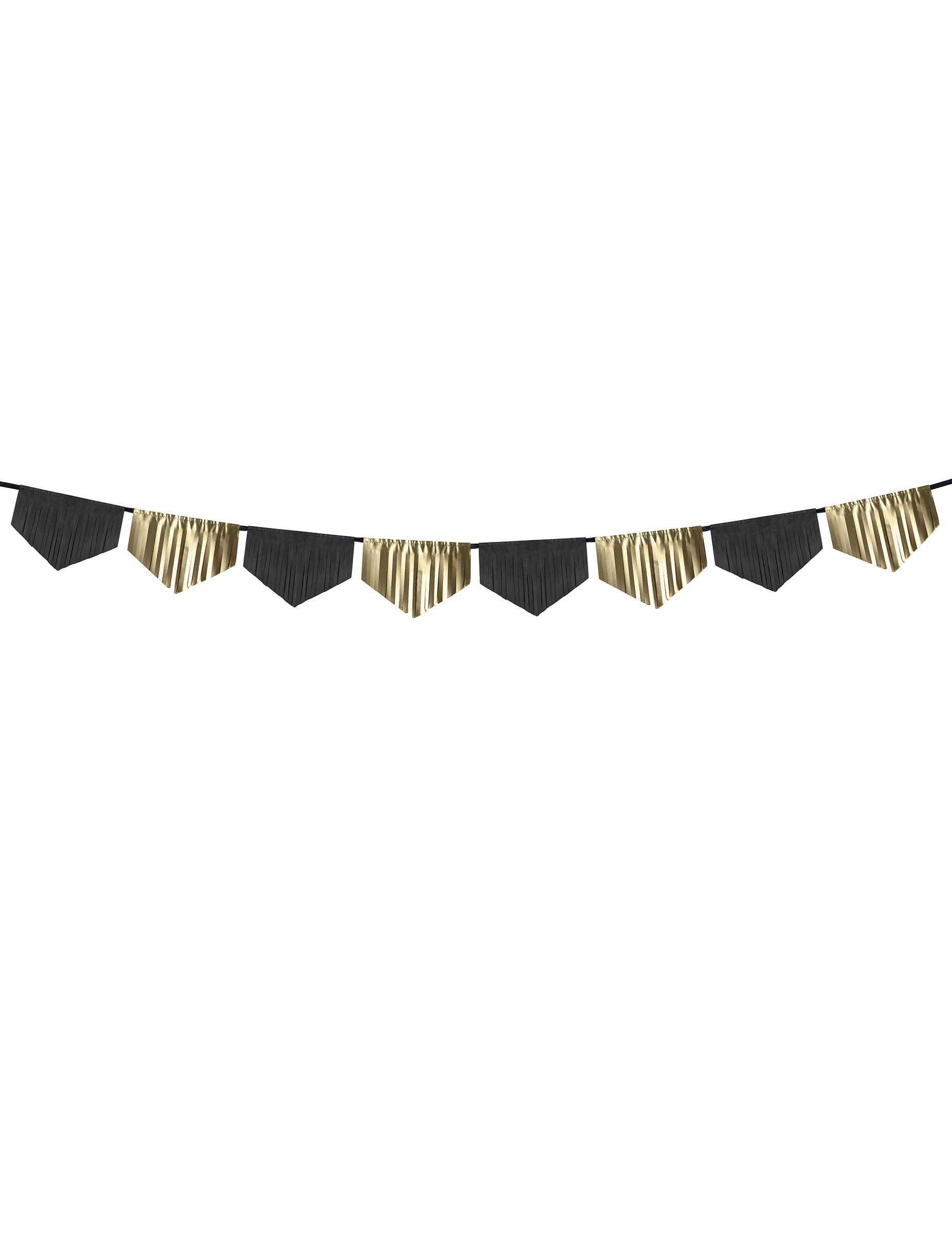 partydeco Kostüm Fransengirlande Schwarz Gold Papier 3 m