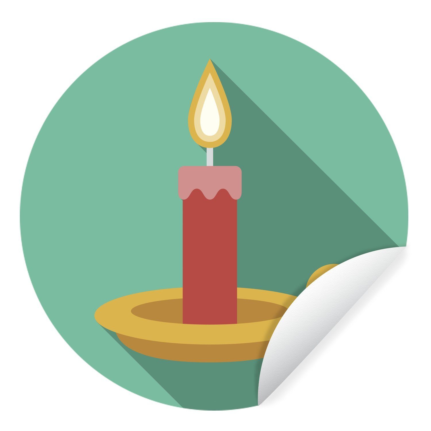MuchoWow Wandsticker Illustration einer Kerze mit einer Flamme (1 St), Tapetenkreis für Kinderzimmer, Tapetenaufkleber, Rund, Wohnzimmer | Wandtattoos