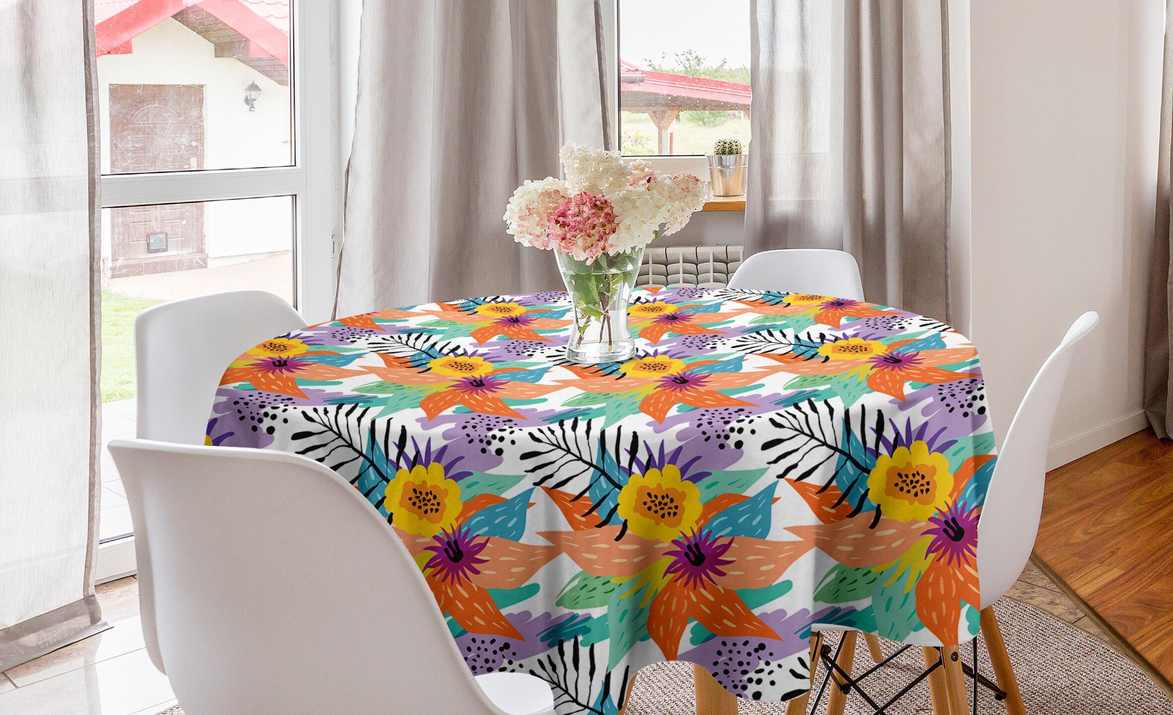 Abakuhaus Tischdecke Kreis Tischdecke Abdeckung Küche für Tropisch Esszimmer Hawaii-Insel-Blumen Dekoration
