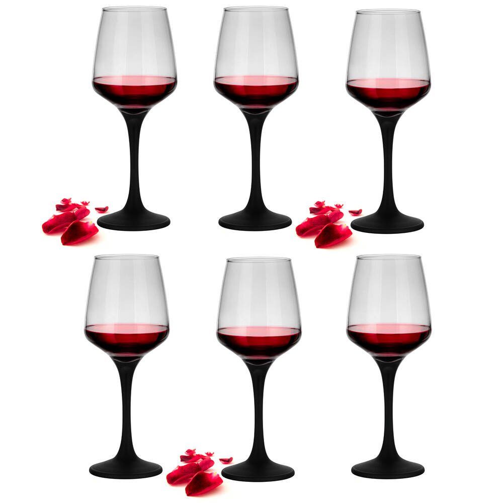 Sendez Rotweinglas 360ml mit schwarzem Stiel Rotweingläser Weißweingläser Weinkelch, 6-tlg., Glas – Bild 2 von 4