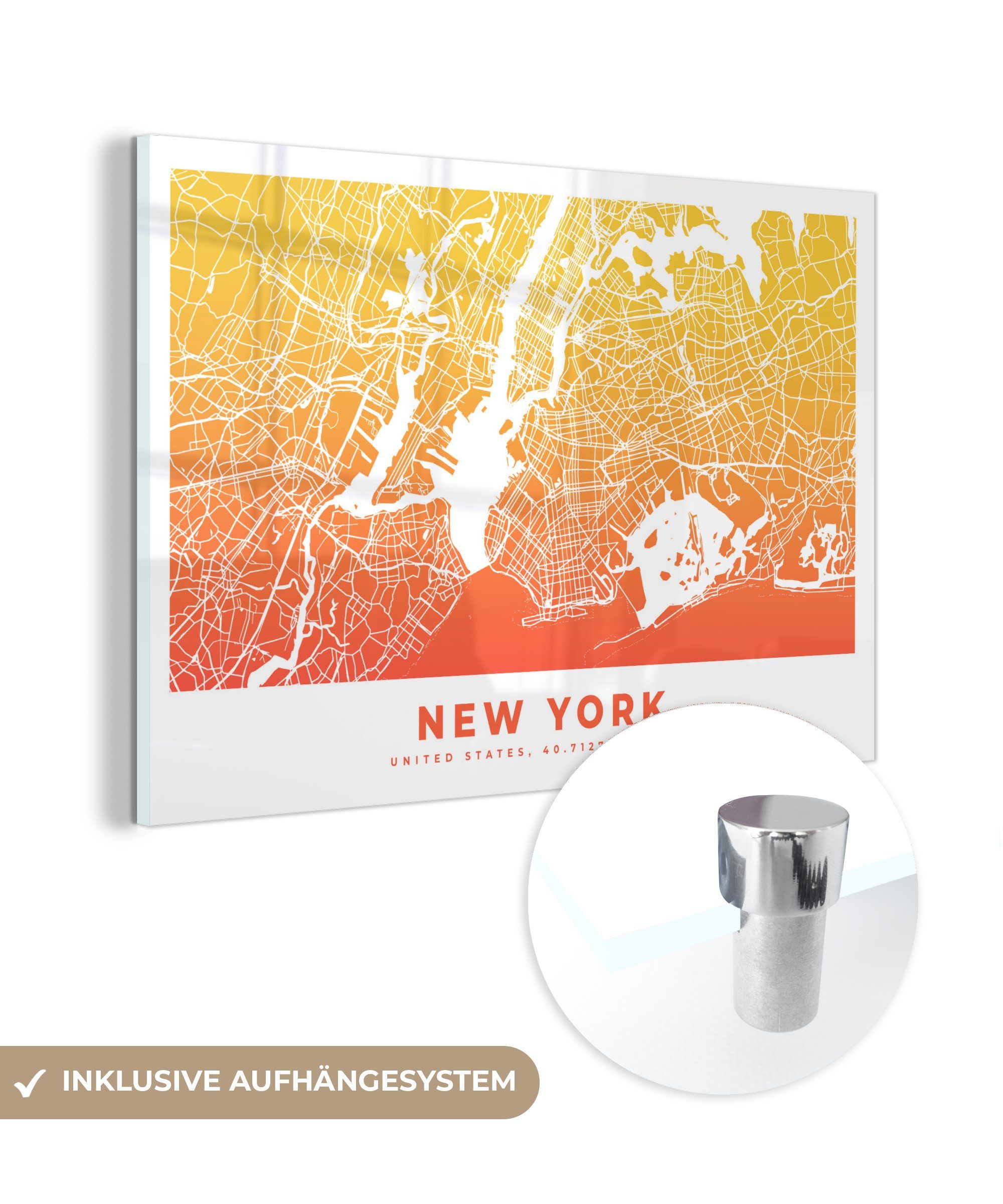 MuchoWow Acrylglasbild New York - Amerika - Stadtplan, (1 St), Acrylglasbilder Wohnzimmer & Schlafzimmer
