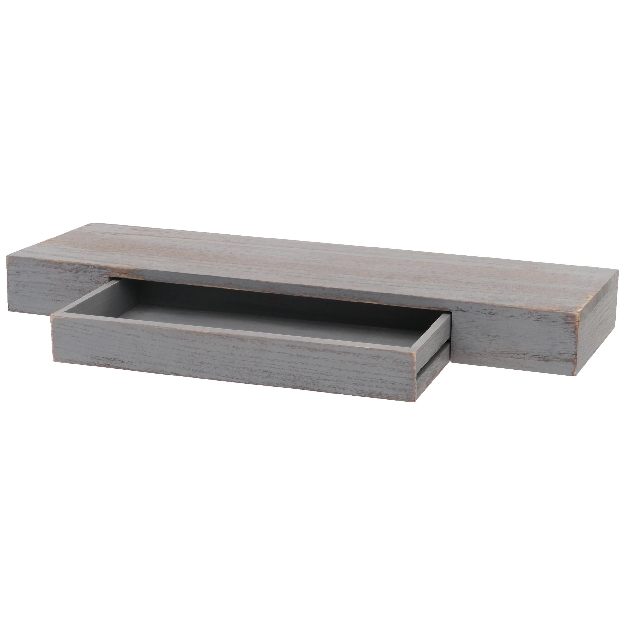 PROREGAL® Wandregal Hängeregal aus Holz mit Schublade zum Verstauen, komplett montiert, pflegeleicht und inkl. Befestigungsmaterial