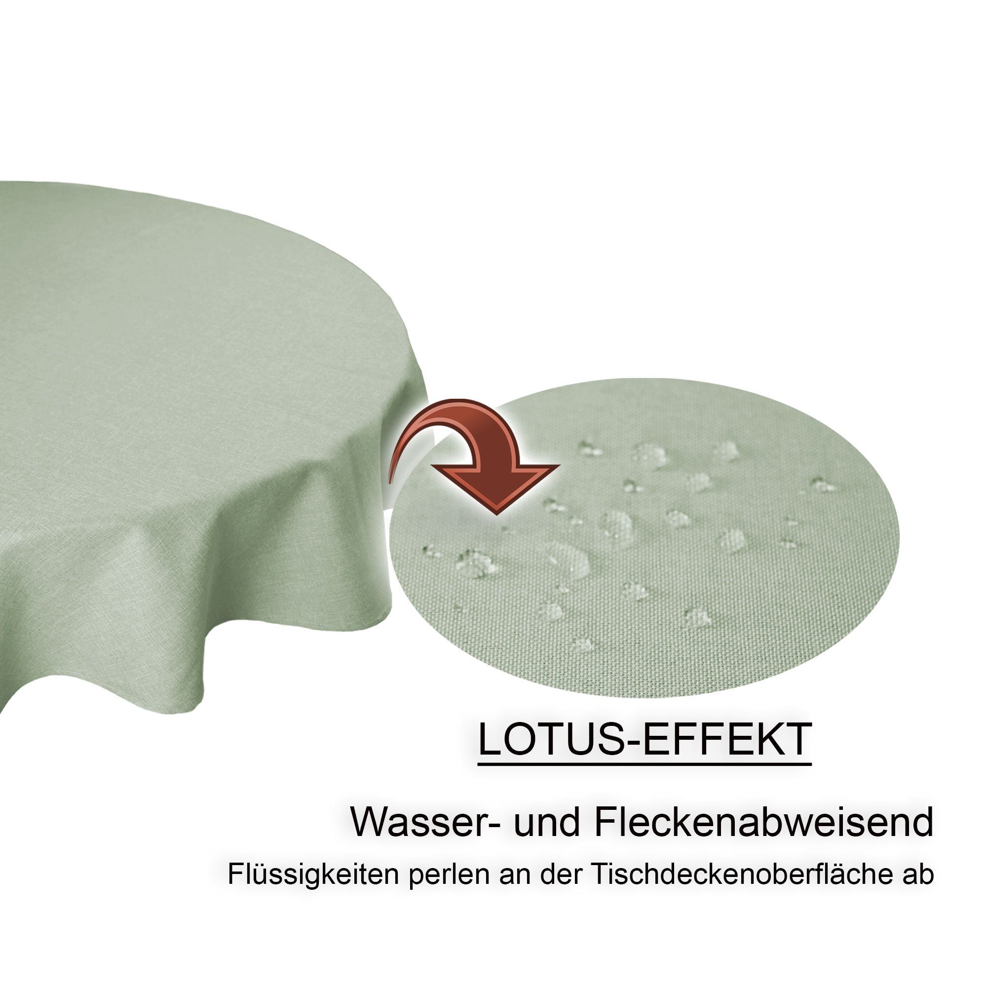 (1-tlg) rund Tischdecke Deko und beschichtet Leinenoptik wasserabweisend cm hell 180 Lotus Tischdecke Haus Ø grün
