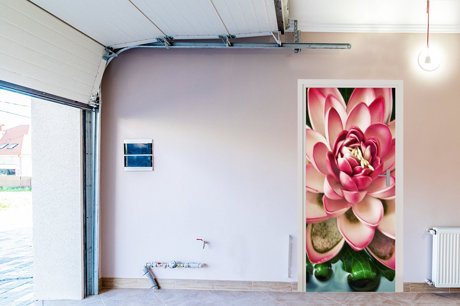 MuchoWow Türtapete Ein Koi-Karpfen rosa bedruckt, 75x205 einer cm St), Blume, Fototapete Tür, für mit Türaufkleber, Matt, (1