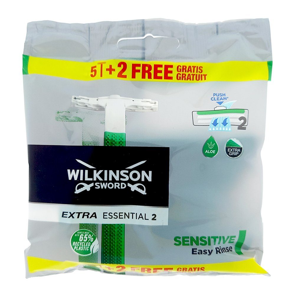 2 Pack 7er x Extra Sensitive Wilkinson Einwegrasierer, Wilkinson Essential Rasierklingen 20