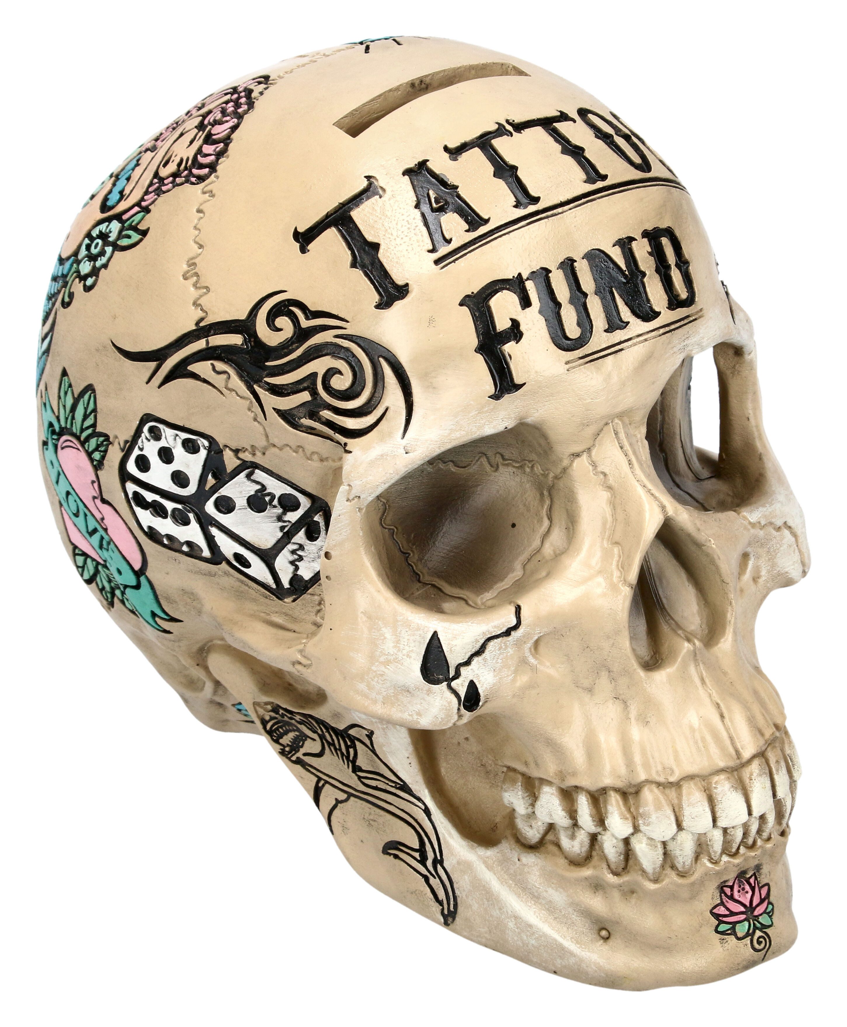 Figuren Shop GmbH Spardose Totenkopf - Tattoo Spardose - knochenfarben - Nemesis Now - Gothicdeko