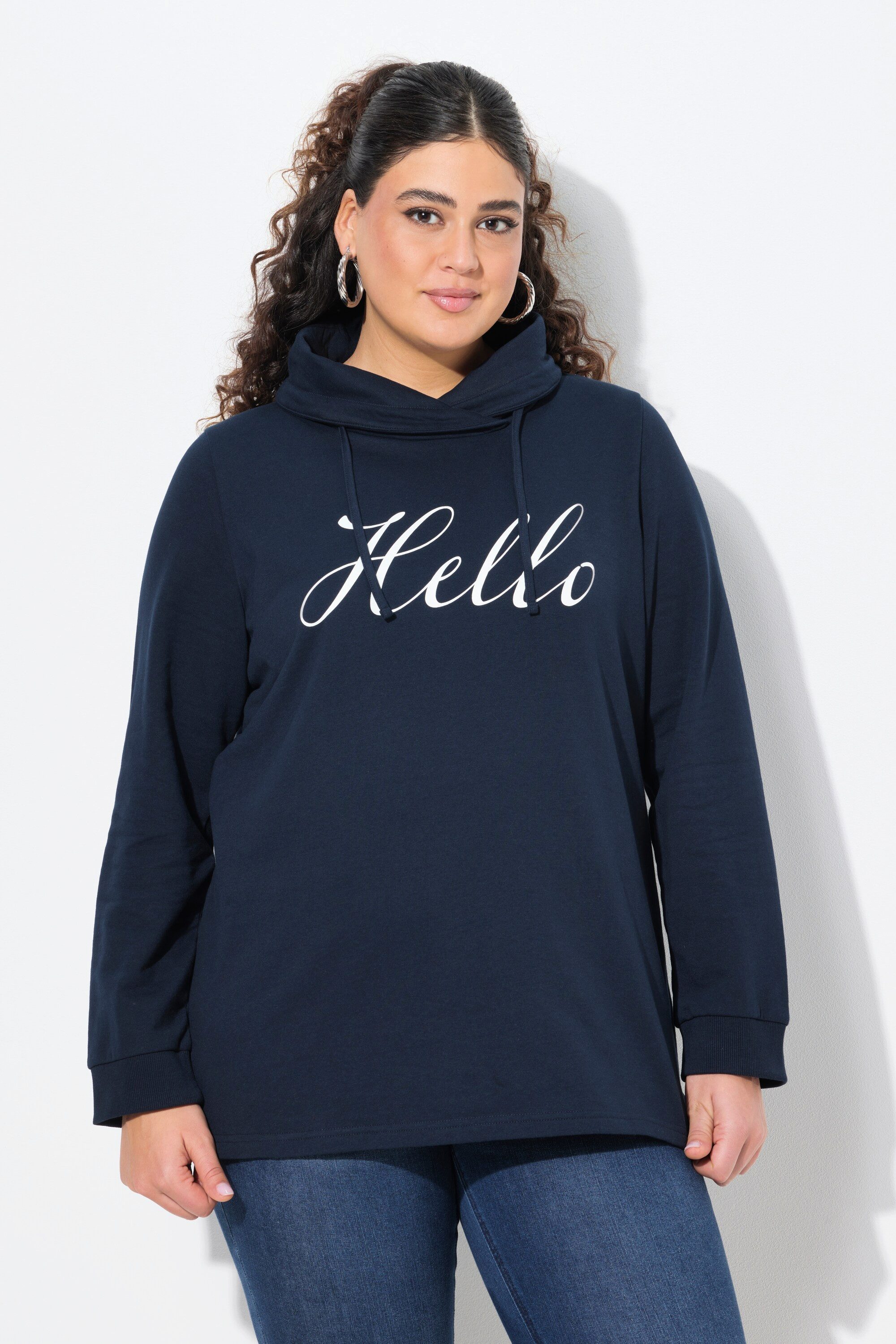 Ulla Popken Sweatshirt Sweatshirt Classic Fit HELLO Stehkragen