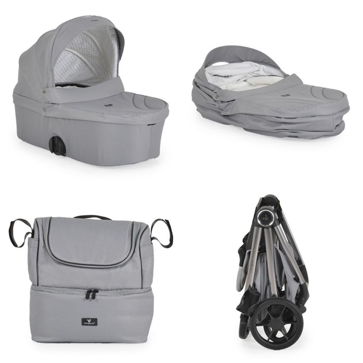 Cangaroo Kombi-Kinderwagen Kombikinderwagen Unique 3 in 1, Babyschale Stoßdämpfer PU-Räder Tasche