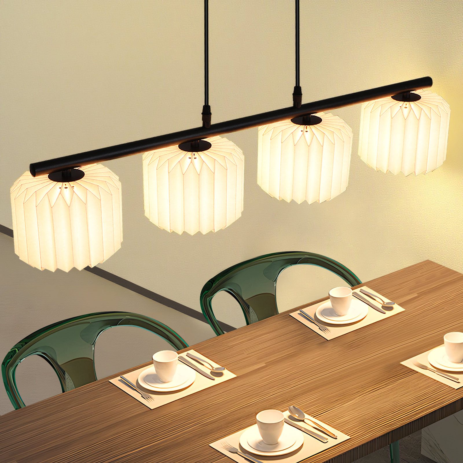 ZMH Pendelleuchte Pendelleuchte Esstisch Hängelampe Vintage für Schlafzimmer, ohne Leuchtmittel, Lampenschirm Papier Lang Pendellampe Esstischlampe