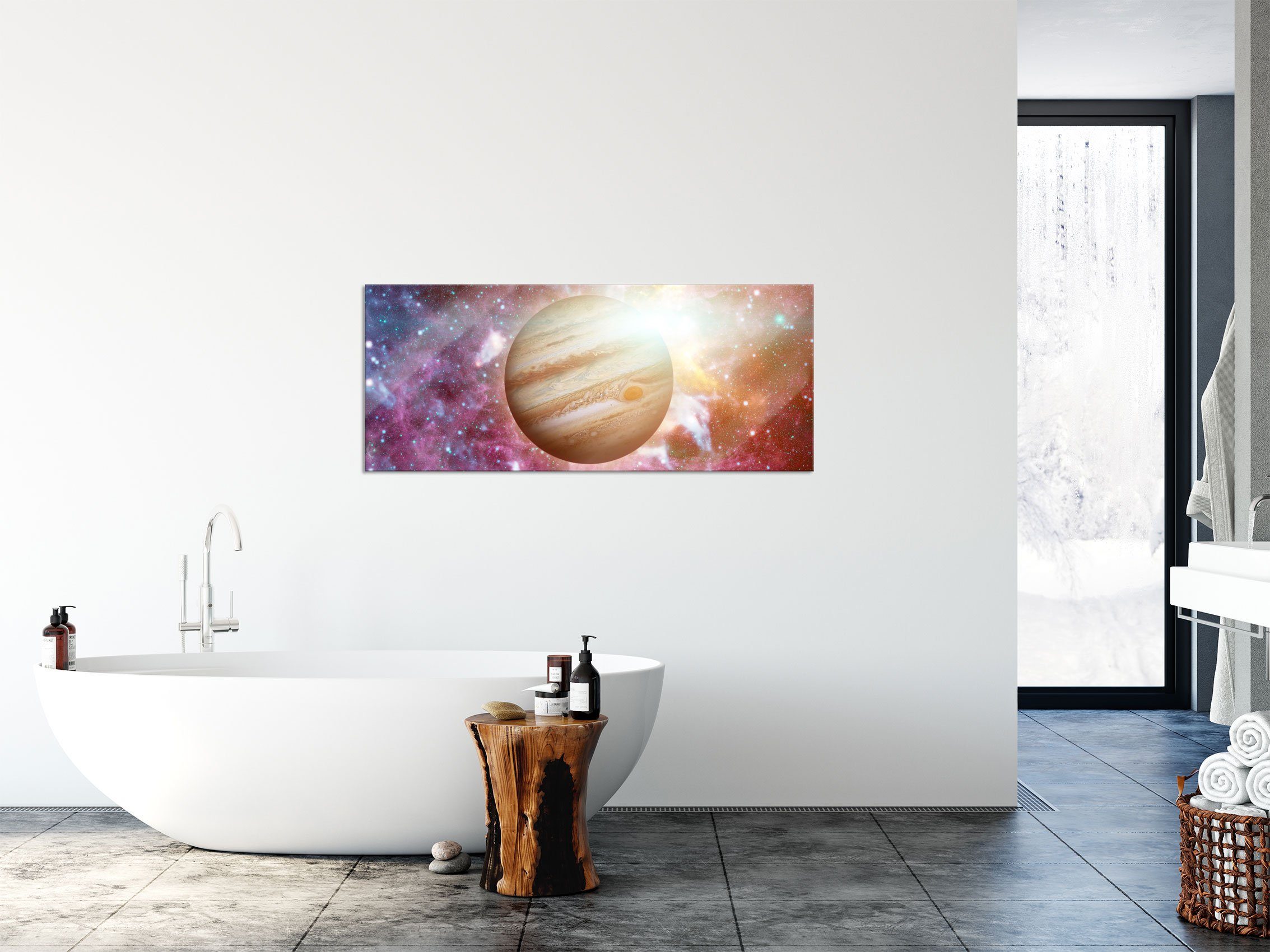 Universum inkl. Glasbild Echtglas, und im im Pixxprint Jupiter Planet Glasbild Planet (1 Universum, aus Aufhängungen Abstandshalter St), Jupiter