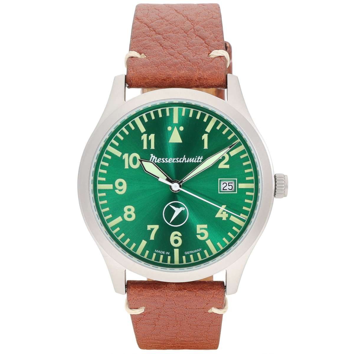 Messerschmitt Quarzuhr ME-9673-GLB, für Herren-Pilotenuhr Quarz Stahl/Grün