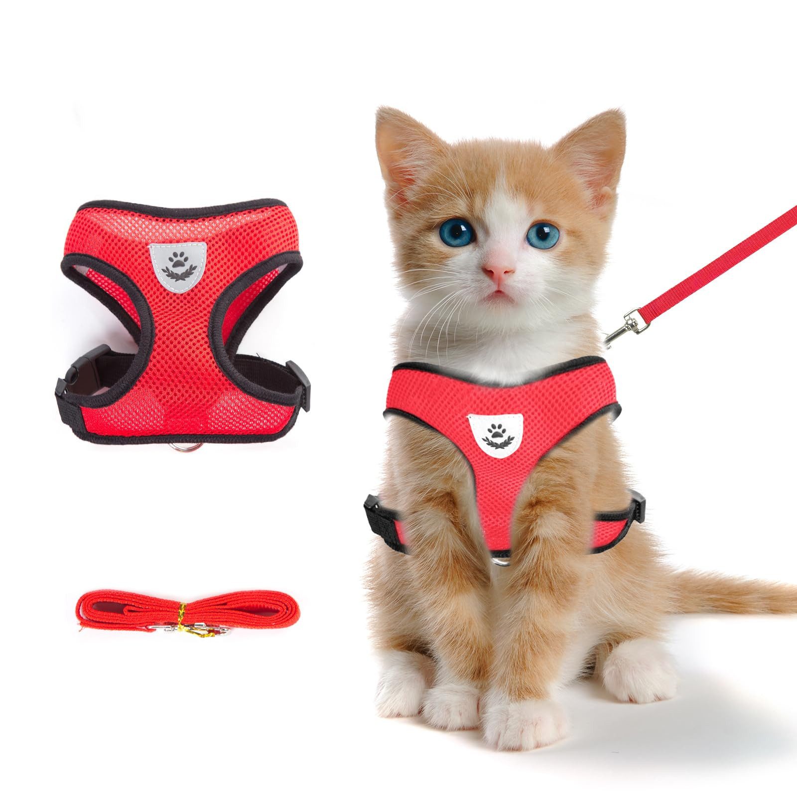 Ledander Hunde-Geschirr Verstellbares Hundegeschirr Set,Mesh-Geschirr Atmungsaktiv, Geschirr für Kleine und Mittelgroße Hunde und Katzen, Reflektierend