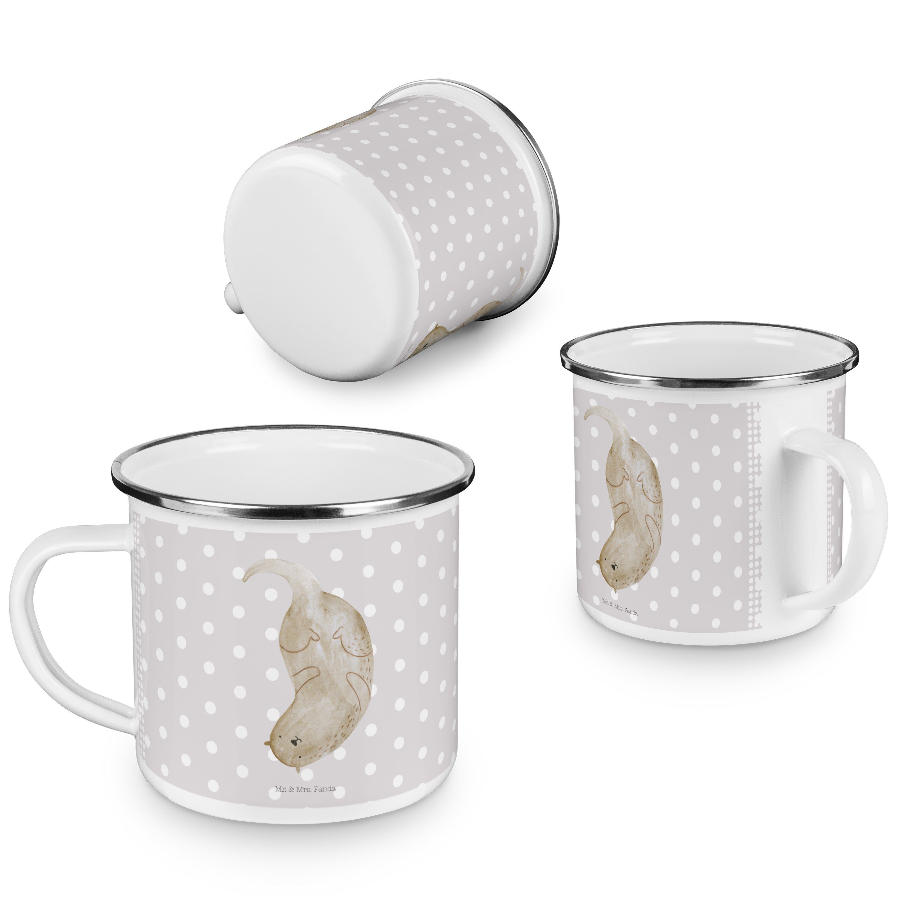 Emaille Outdoor & Geschenk, - niedlich, Mrs. - Fi, Otter Panda Grau Tasse, Mr. kopfüber Becher Pastell