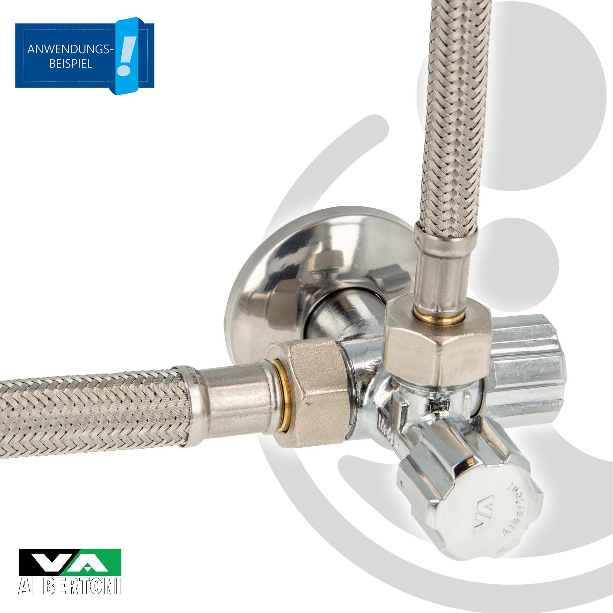 VA Albertoni Eckventil Doppeleckventil 1/2 Zoll (DN 15), mit. 2 x 1/2 Zoll Abgängen, D445694, einzeln absperrbar – Bild 3 von 5