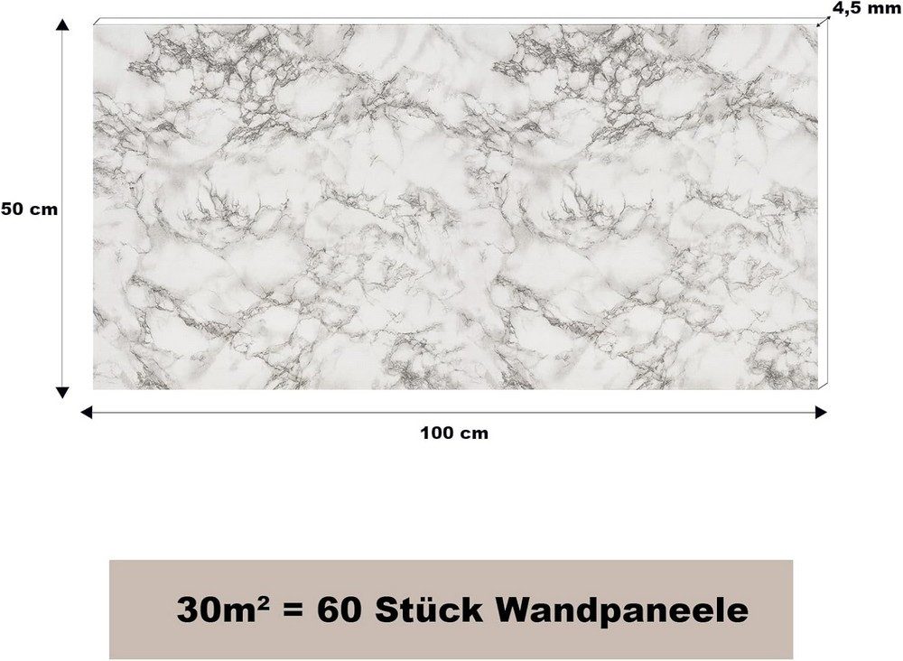 MDEKOR 3D Wandpaneel MDEKOR XPS Dekorative für Innenräume, (60-tlg) 30 m², Marmoroptik 50x100 cm Marble Light, Paneele 4,5 mm dick