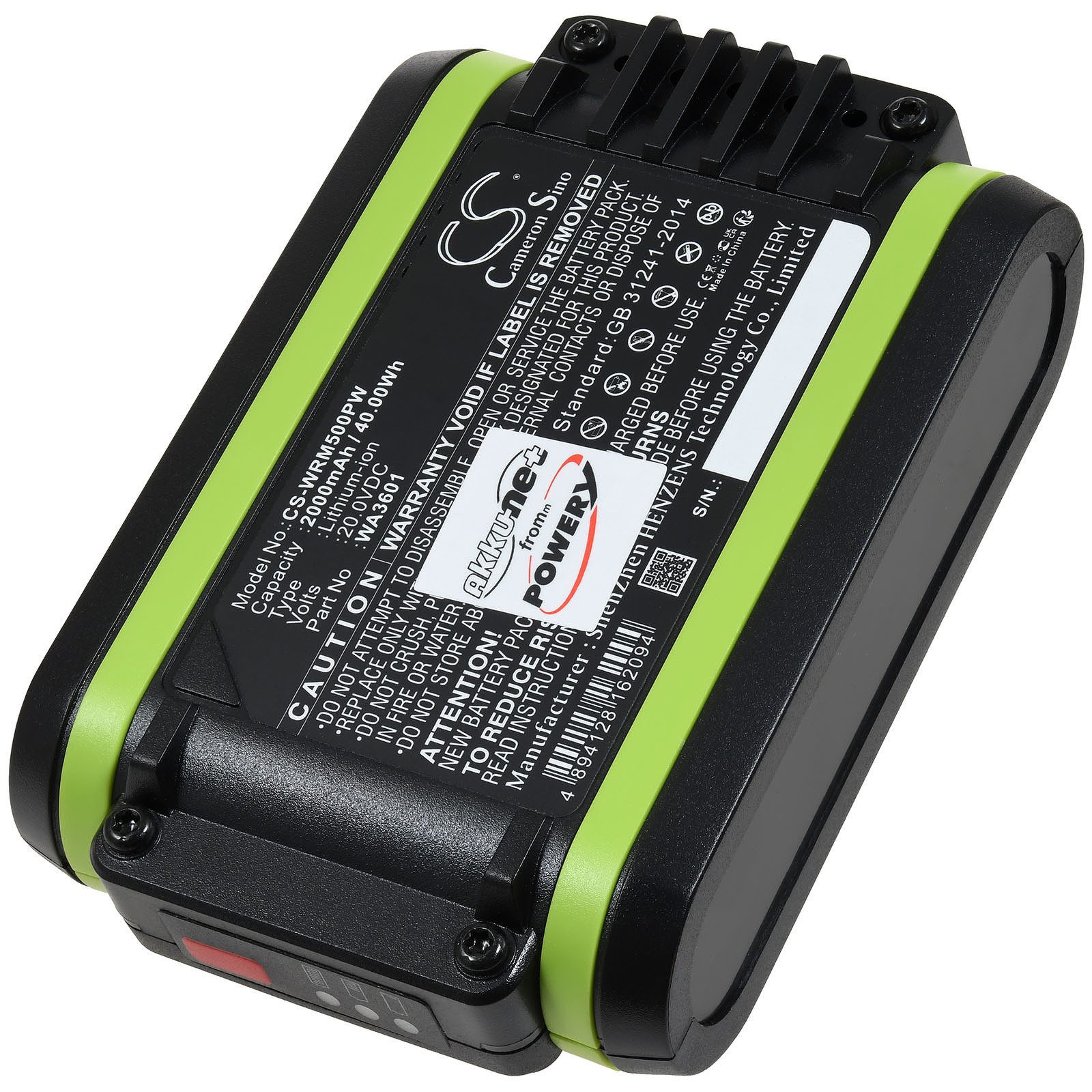 Powery Akku für Worx WR110MI, WR130E Akku 2000 mAh (20 V)