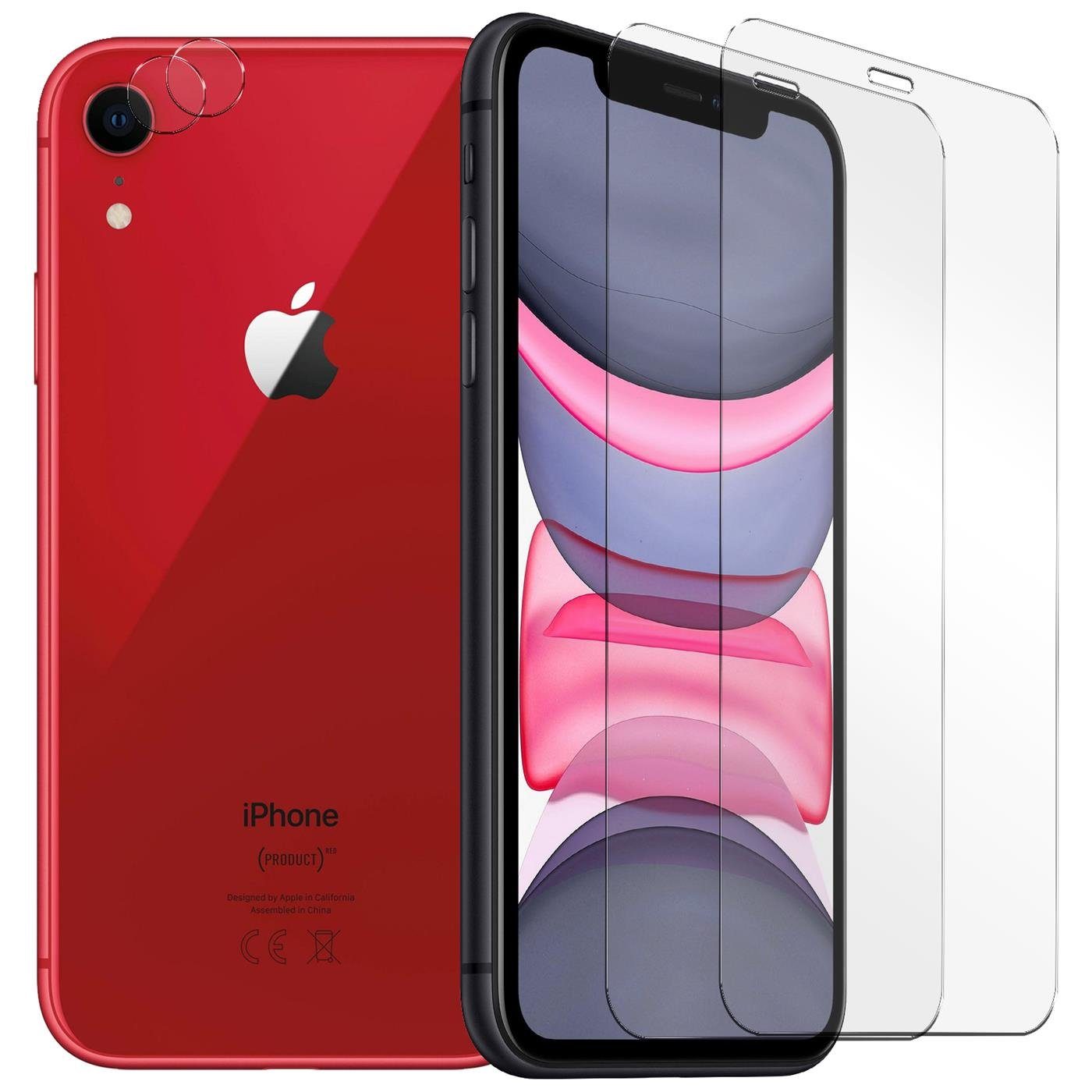 CoolGadget Schutzfolie Panzerfolie für iPhone XR, (Spar-Set 4in1, 2x Displayschutz, 2x Kameraschutz), Panzerglas Schutzfolie für Apple iPhone XR Folie