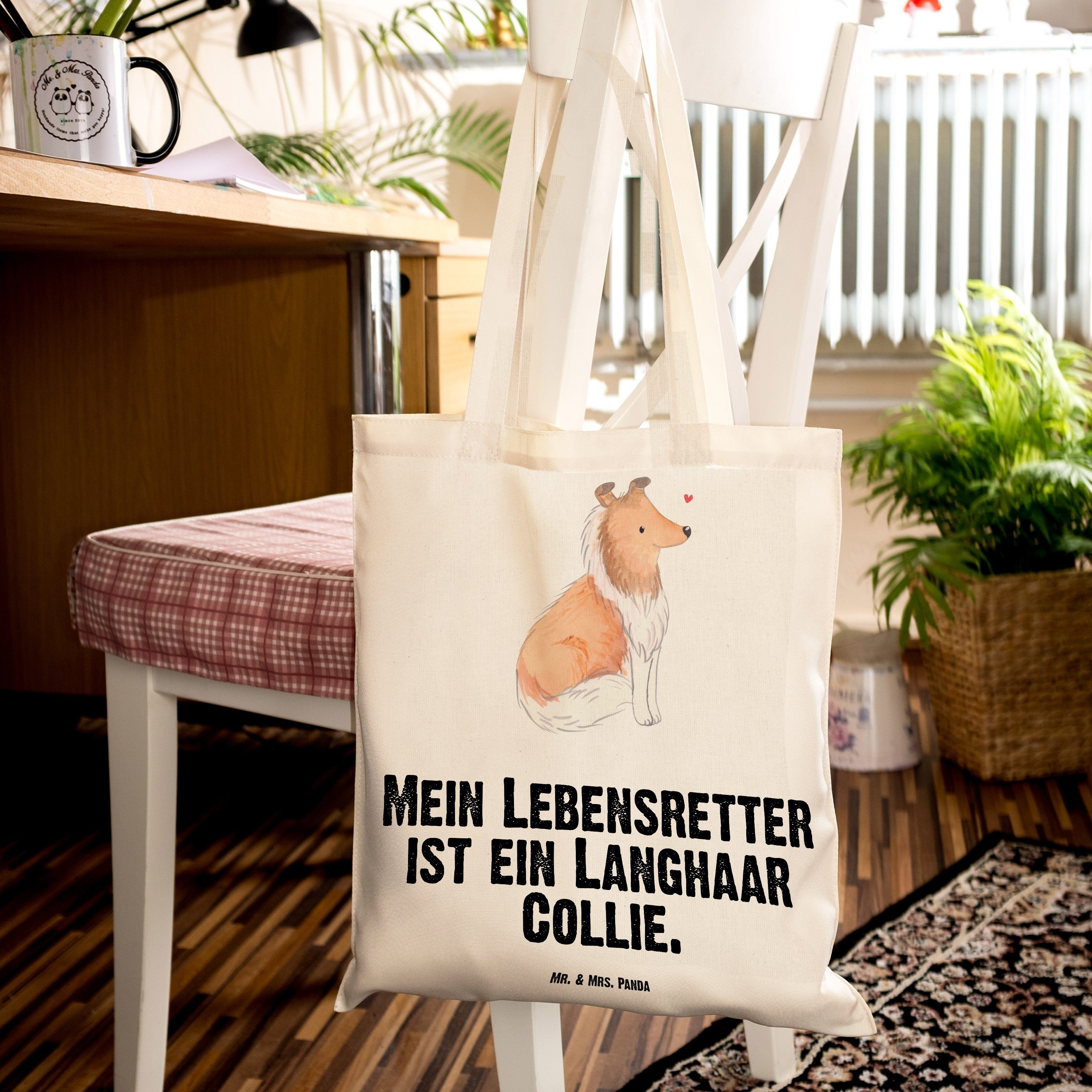 Transparent Stoffbeutel, Collie J Geschenk, Tragetasche (1-tlg) Lebensretter Mrs. - Mr. Langhaar & Panda -