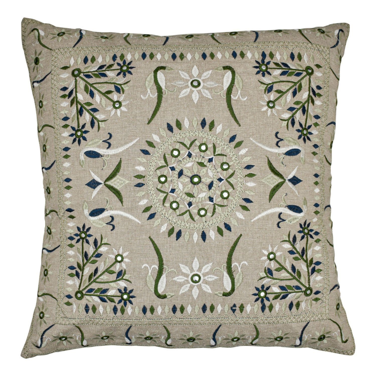 Marrakesch Orient & Mediterran Interior Zierkissen Handgefertigter Boho-Kissenbezug Lodge aus Baumwolle, Grün, 50 x 50 cm, (1 St)