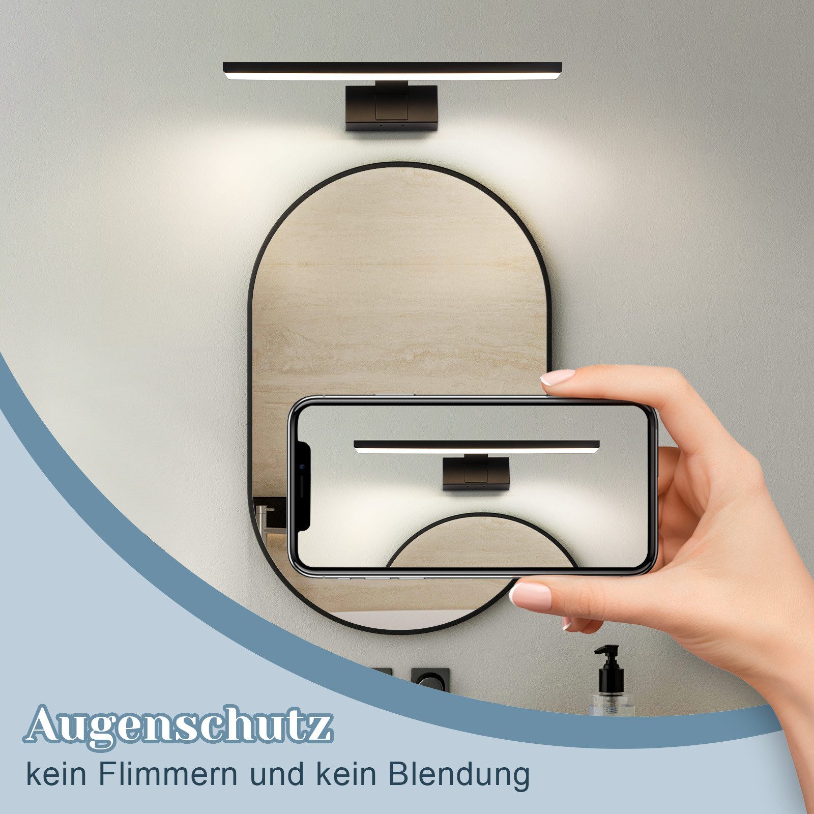 ZMH LED Spiegelleuchte Schwarz 30/40/60CM Spiegellampe 4000 K neutralweiß, LED fest integriert, Neutralweiß, Wandlampe für Spiegel und Schminkbereich – Bild 5 von 5