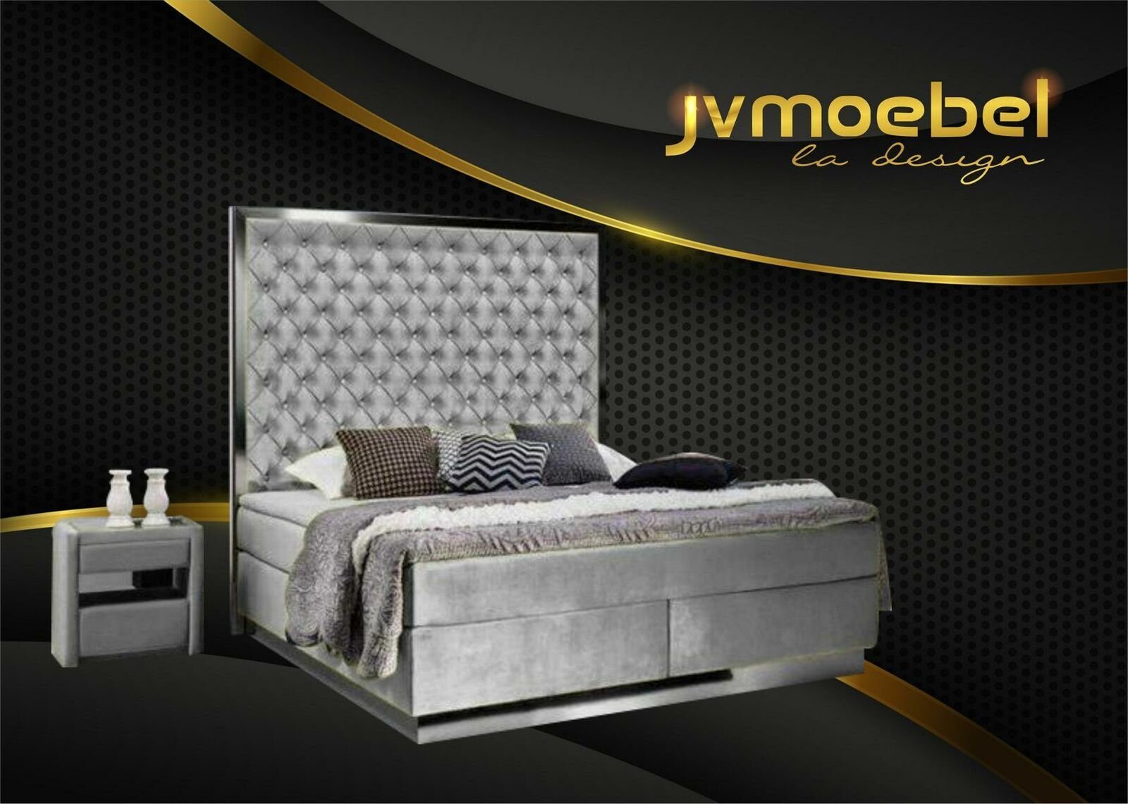 Boxspring Schlafzimmer JVmoebel Betten Bett Grau Bett, Design Möbel Luxus Komplettes