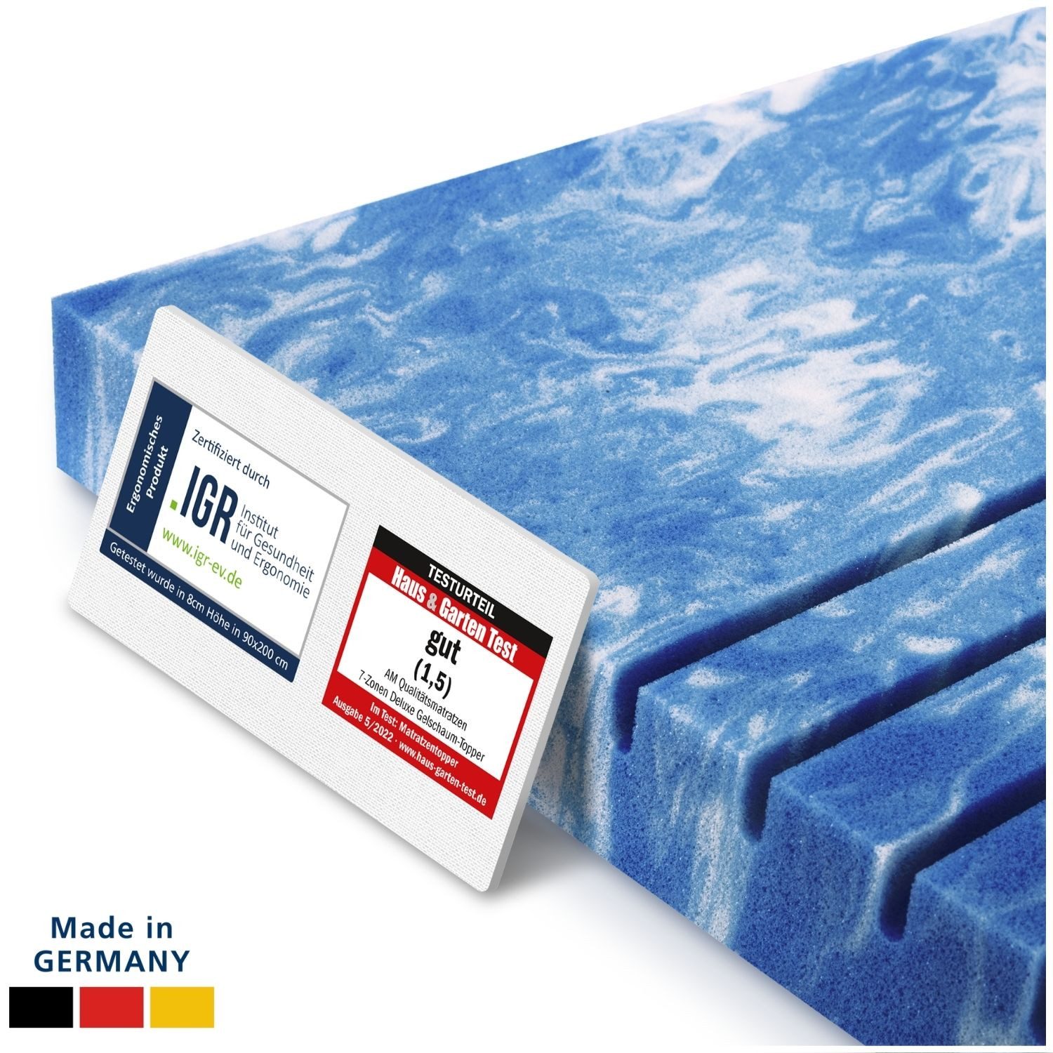 AM Qualitätsmatratzen, Цилиндр 7-Zonen Memory Foam Gelschaum-Topper, Optimale Druckentlastung, RG50, Gelschaum, 100x200 cm