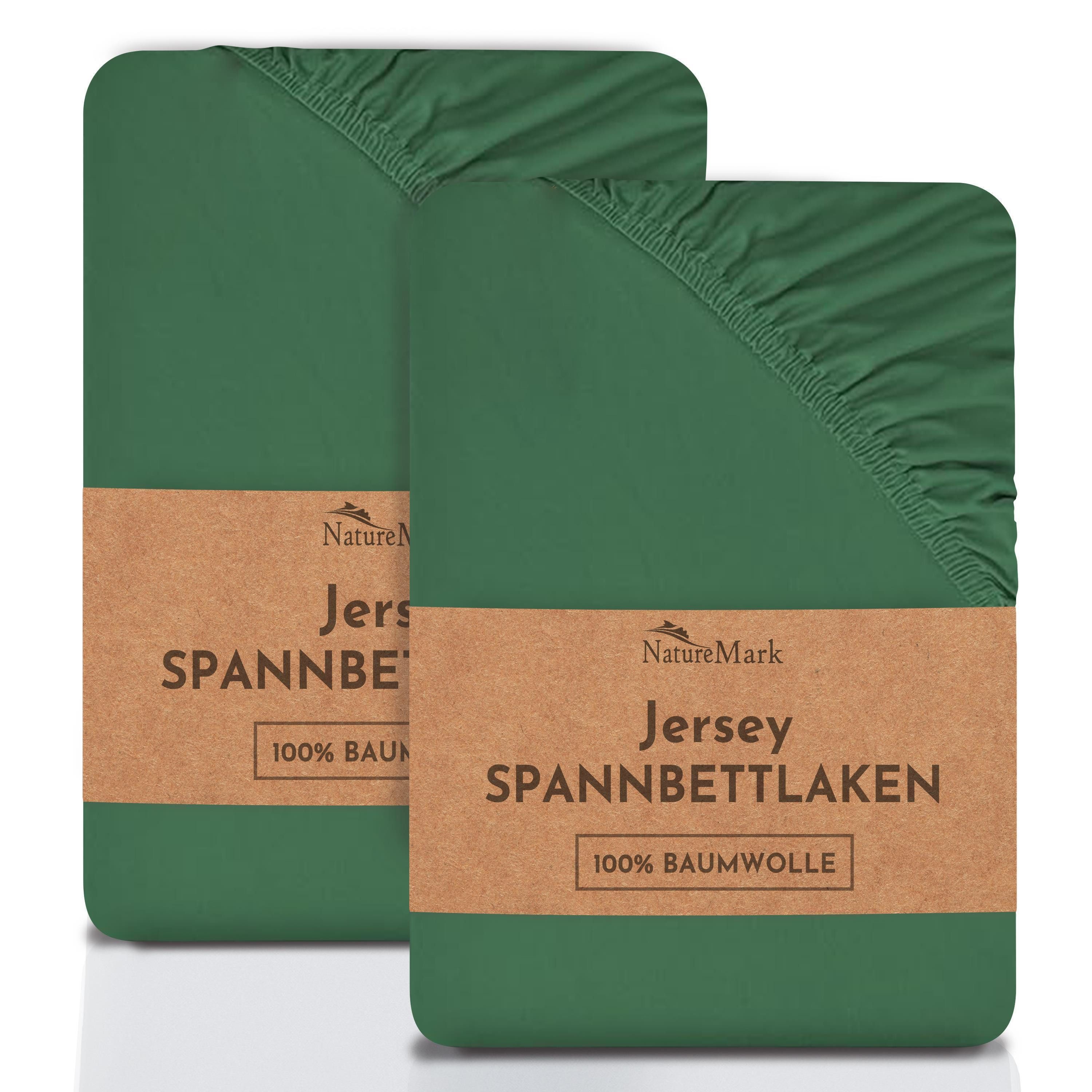 NatureMark Spannbettlaken 2er-Set Jersey Spannbetttuch 100% Baumwolle, 100% Baumwolle, Gummizug: rundum, (2 Stück), Dunkelgrün