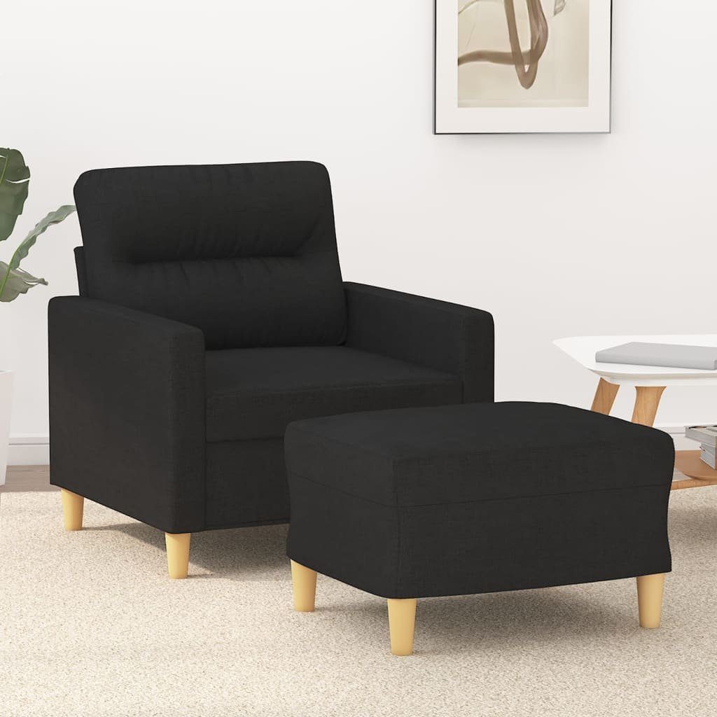 vidaXL Sofa Sessel mit Hocker Schwarz 60 cm Stoff