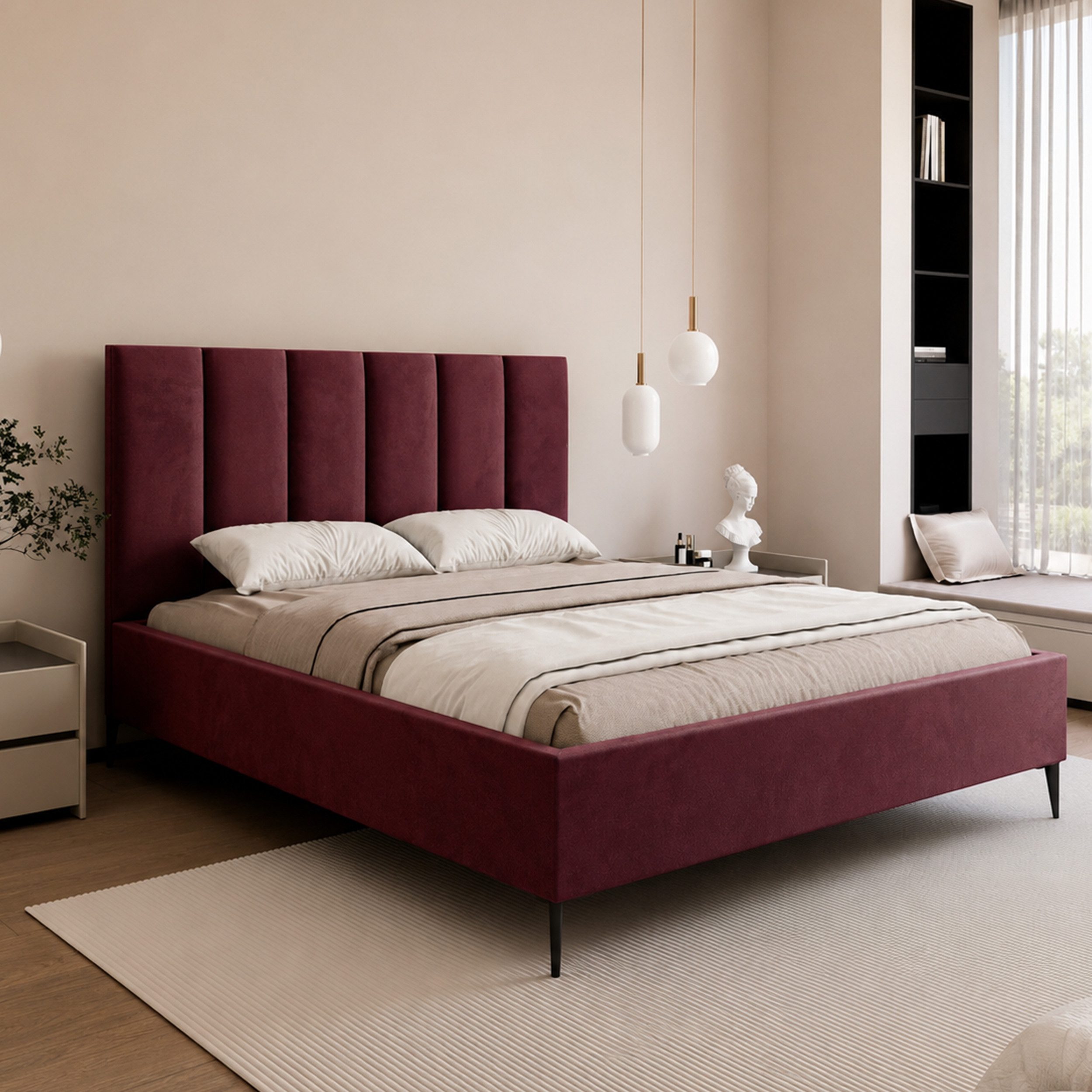 Goldstoff Polsterbett Modernes Bett "GERMAIN" mit hohem Kopfteil und integriertem Bettkasten (120–200x200 cm, Kopfteilhöhe: 90/110 cm, Seitenhöhe: 25/40 cm), Elegantes Bett mit Stauraum und wählbarer Kopfteilhöhe