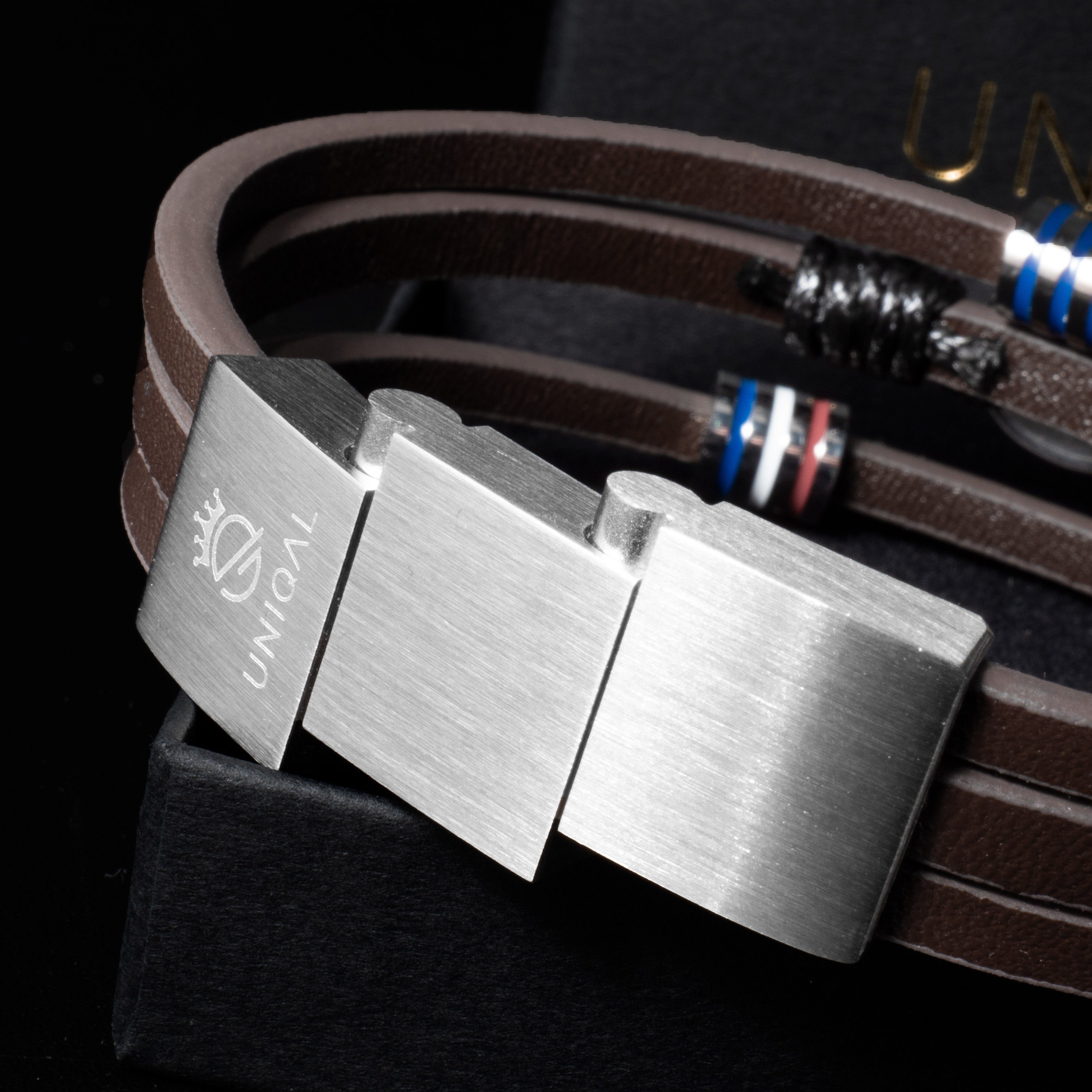 UNIQAL.de Armband Magnetverschluss – Stylische Armbänder mit Verlängerung (Echtes Leder & Edelstahl, – handgefertigt, minimalistisch, Rock Gitarre & Infinity Design), – Unisex Armband als Geschenkidee für Damen & Herren