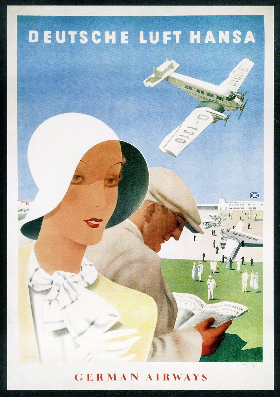 BillerAntik Kunstdruck Deutsche Lufthansa German Airways Flughafen 1932 Kunstdruck Werbung 83, (1 St)