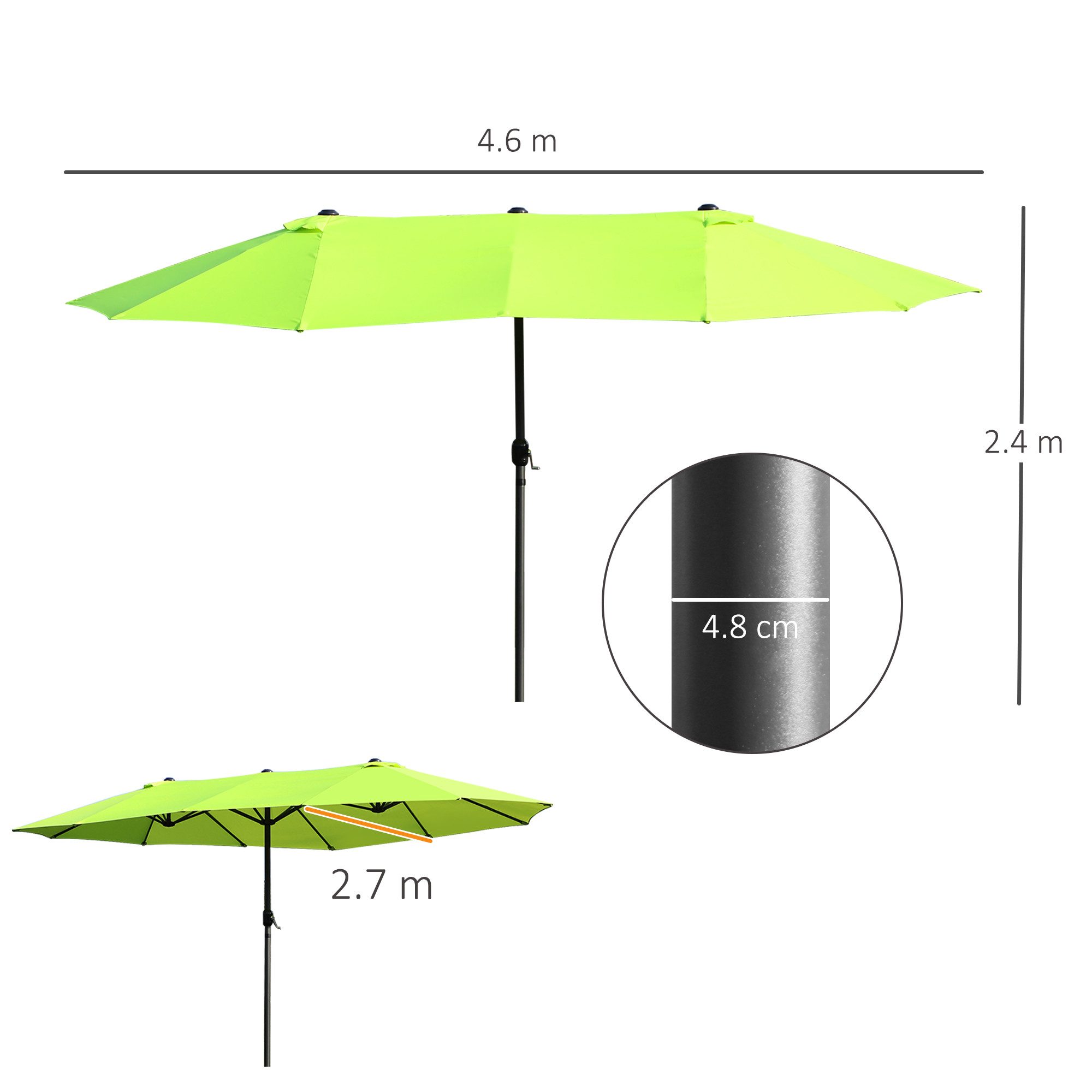 Thumbnail - Celya Sonnenschirm Sonnenschirm Balkonaus, Gartenschirm 460 x 270 cm oval mit Handkurbel, Doppelsonnenschirm in Grün für...